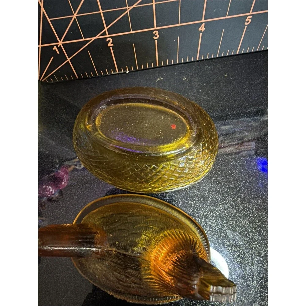 intage Amber Glass Mini Hen on Nest Covered Dish 3 Inch Chicken Trinket